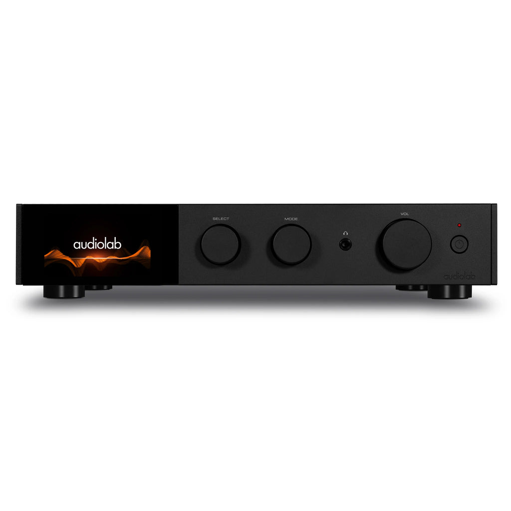 Black audio component with Audiolab logo on a white background