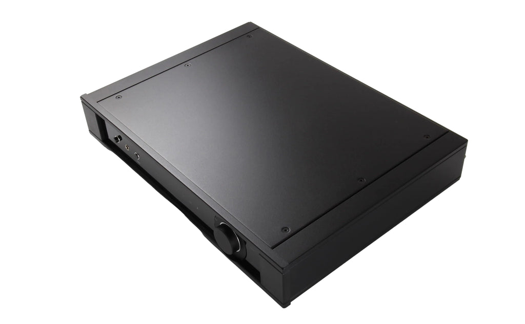 Black electronic device on a white background
